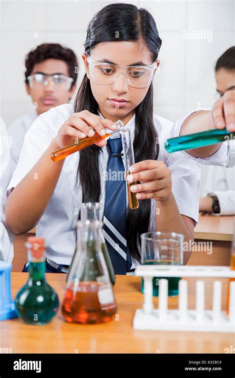 1 Indian High School Girl Science Chemical Research Lab Classroom Stock