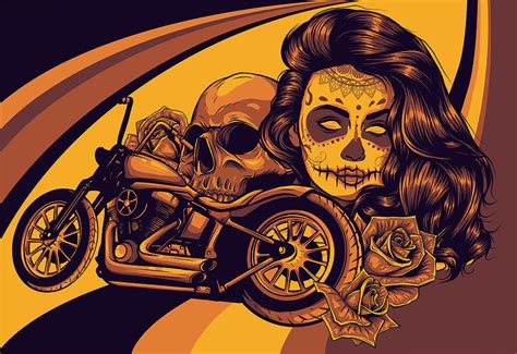 Girl With Skeleton Make Up With Motorcycle Digital Art By Dean Zangirolami Pixels