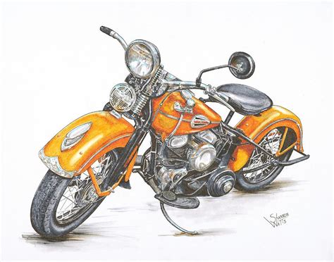 Start your drawing with two circles that will form the wheels of the motorcycle. 1942 Harley Davidson Flathead Drawing by Shannon Watts