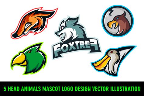 5 Head Animals Mascot Logo Design Vector Illustration 51910 Logos