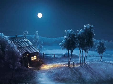 Blue Night Full Moon Scenery Hd Desktop Wallpaper Widescreen High