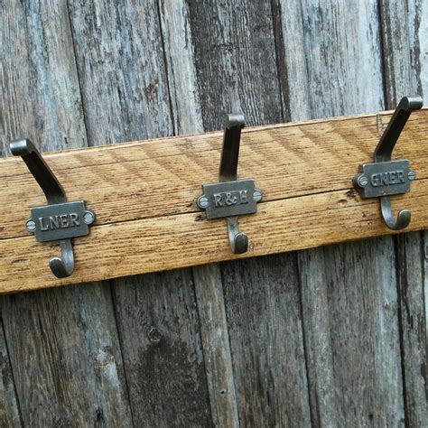 Vintage Industrial Railway Coat Rack Rustic Wooden Cloakroom Hooks