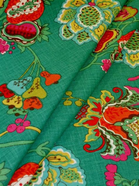 From floral patterns to stripes and spots. Teal Jacobean Floral Pattern Lebeau Screen printed on ...