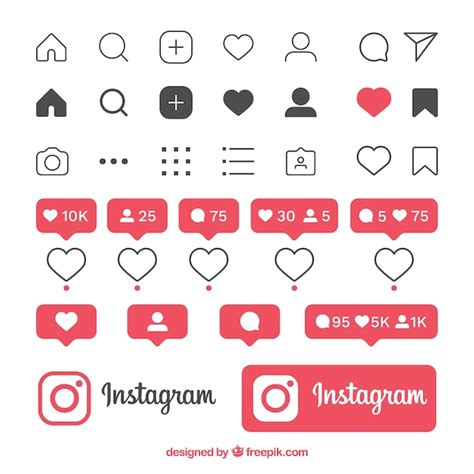Conjunto Plano De Iconos Y Notificaciones De Instagram Vector Gratis