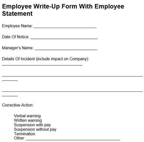 Free Printable Employee Write Up Form Ms Word Templatedata