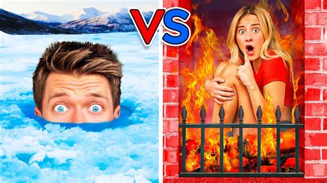 Extreme Hot Vs Cold Hide And Seek Challenge Last Girl To Survive Fire