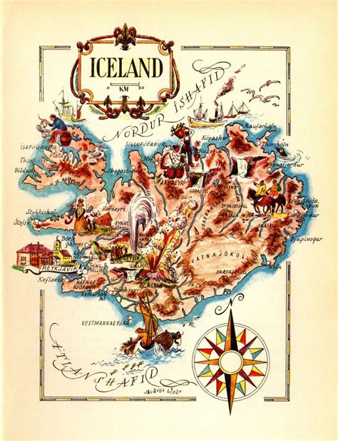 Vintage Animated Iceland Map Of Iceland Print Gallery Wall Art Etsy