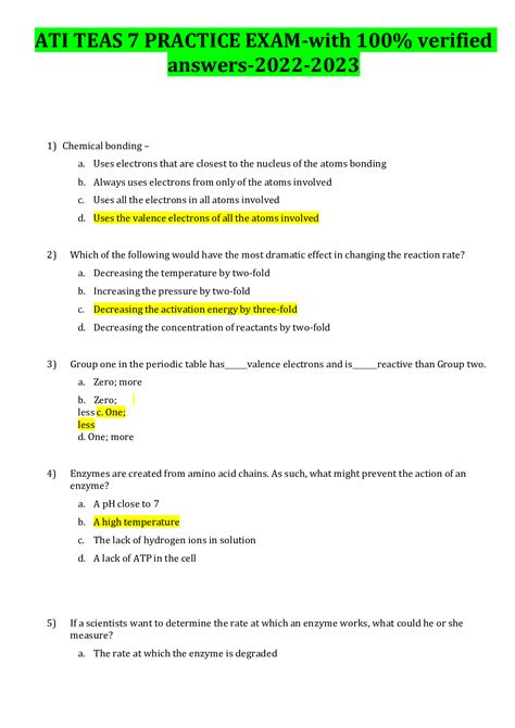 Ati Teas Science Latest Version 2022 Practice Tests Questions