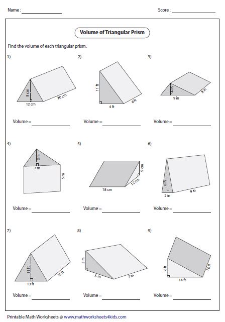 Surface Area Of A Triangular Prism Worksheet With Answers