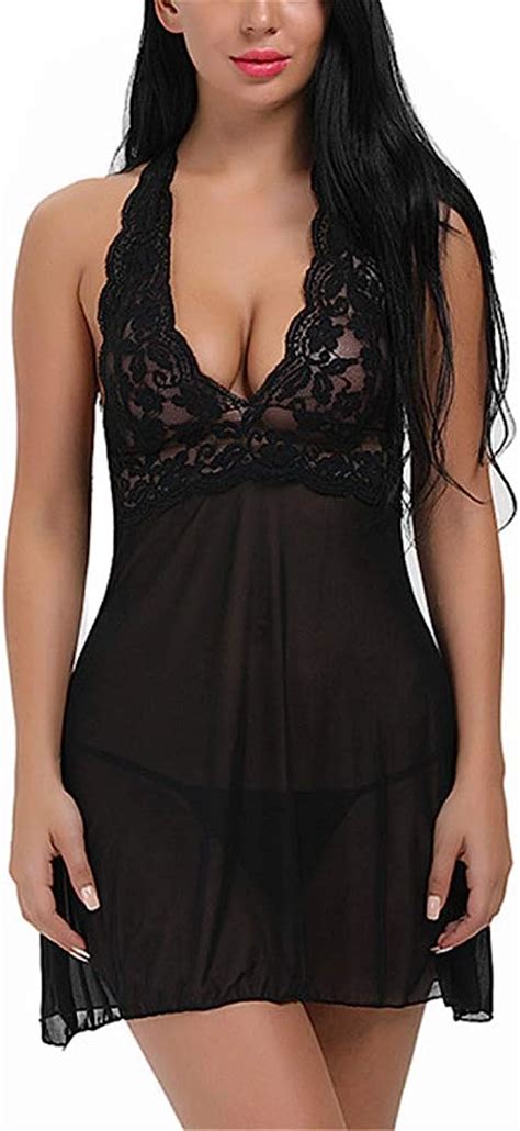 Deep V Neck Classic Dress Romantic Night Sexy Nightgown Ladies Sexy Halter Top Lace Nightgown