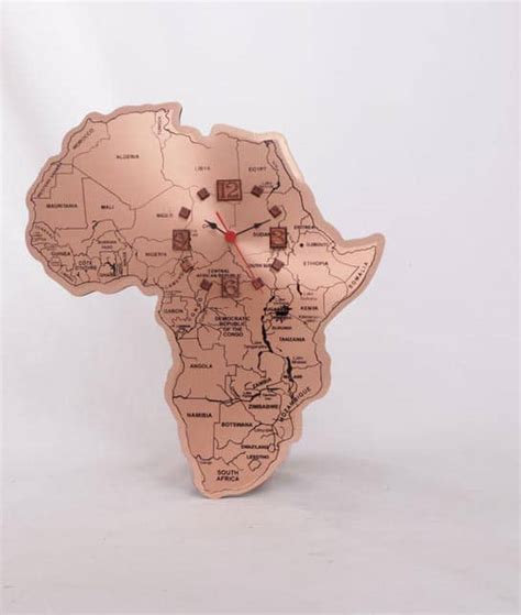 Large Africa Map Wall Clock With Screen Print Copperwares