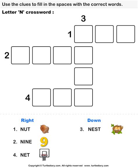 To answer a crossword question, first click on a number in the puzzle. Letter N Crossword Worksheet - Turtle Diary