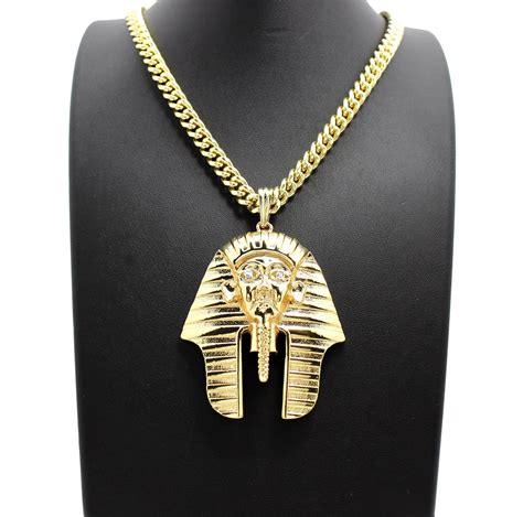 Egyptian King Tut Pendant And 6mm30 Cuban Chain Hip Hop Necklace Mens