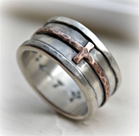 Mens Cross Wedding Band Rustic Hammered Cross Ring Oxidized For Men039s Wedding Bands With Crosses 