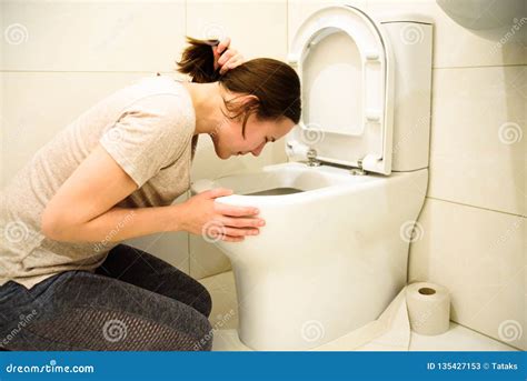 Young Woman Vomiting In Toilet Bowl Stock Image Image Of Home Pregnant 135427153