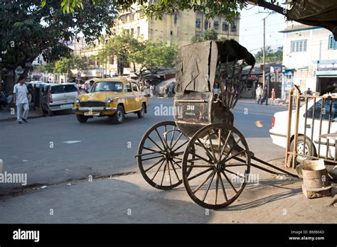 Street Scene Empty Hand Rickshaw Calcutta Now Kolkata West Bengal
