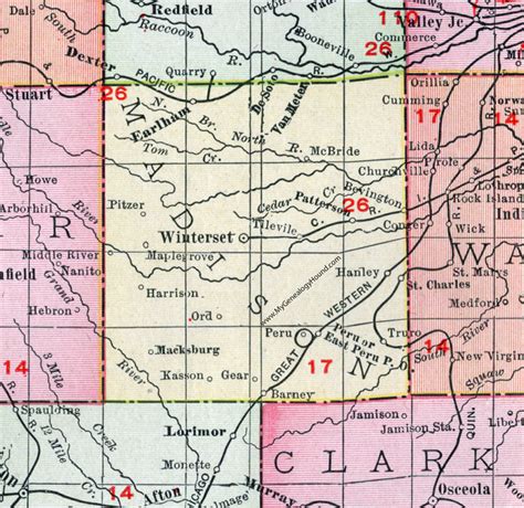 Madison County Iowa 1911 Map Winterset Earlham St Charles Truro