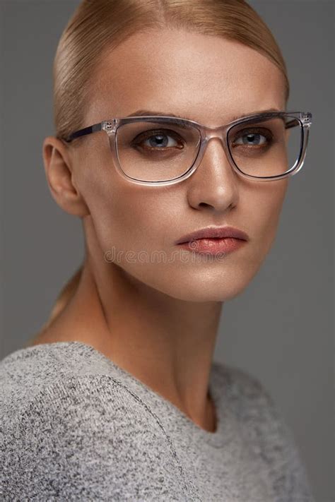 Female Eyewear Woman In Beautiful Glasses Frame Eyeglasses Stock
