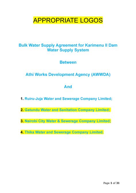 bulk water supply agreements appropriate logos bulk water supply agreement for karimenu ii dam