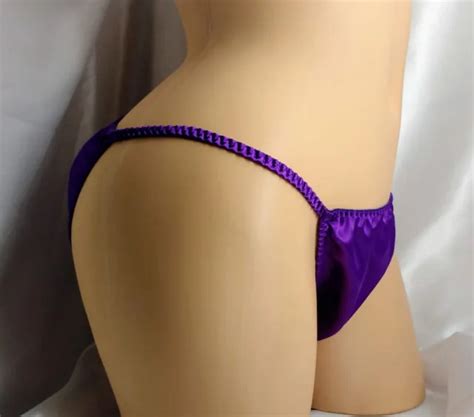 Purple Satin String Bikini Panties Classic Style Fit Women And Men