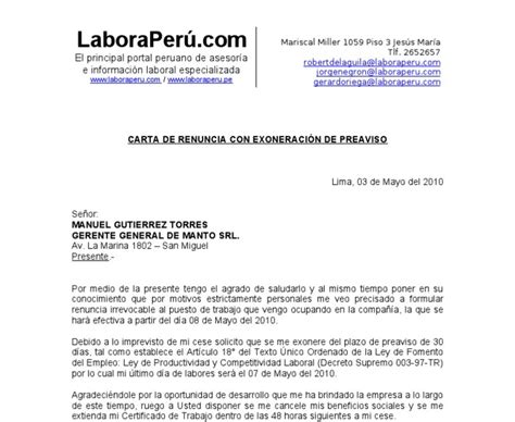 30 Carta De Renuncia Laboral Con 15 Dias De Preaviso Civiahona