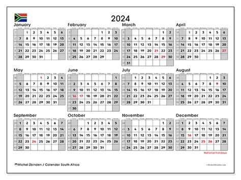 Annuel Calendar 2024 South Africa Michel Zbinden En