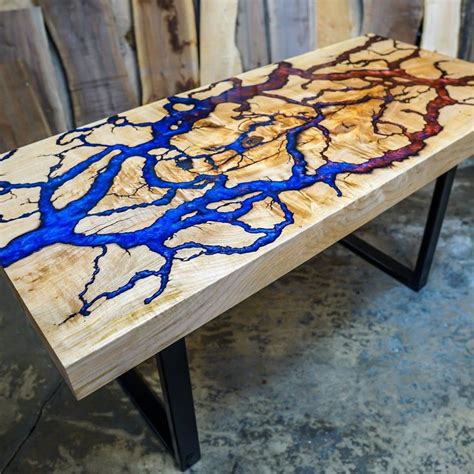 Epoxy river table made from a single cherry live edge slab. Fractal River Table - Square - Live Edge Coffee Table ...