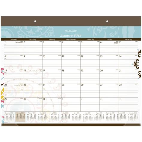 At A Glance Suzani 2023 Monthly Desk Pad Calendar Standard 21 34 X 17