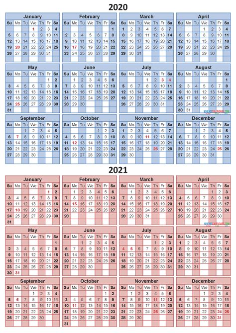 Printable Calendar 2020 2021 Two Year Per Page Free Pdf Word