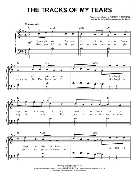 the tracks of my tears easy piano print sheet music now