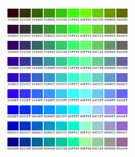 Free 5 Sample Css Color Chart Templates In Pdf Ms Word