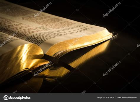 Opened Holy Bible Book Dark Background Stock Photo By ©billiondigital