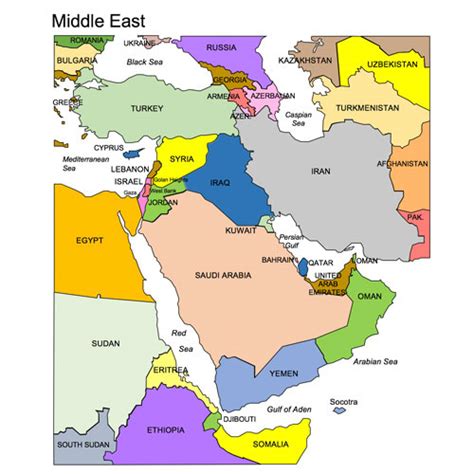 Middle East Regional Powerpoint Map Countries Clip Art Maps