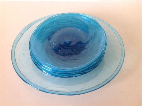 Hand Blown Turquoise Glass Rustic Plates Set Of 5 Etsy Rustic