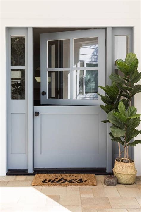 Slate Blue Dutch Front Door With Fiddle Leaf Fig Plant Cottage Home