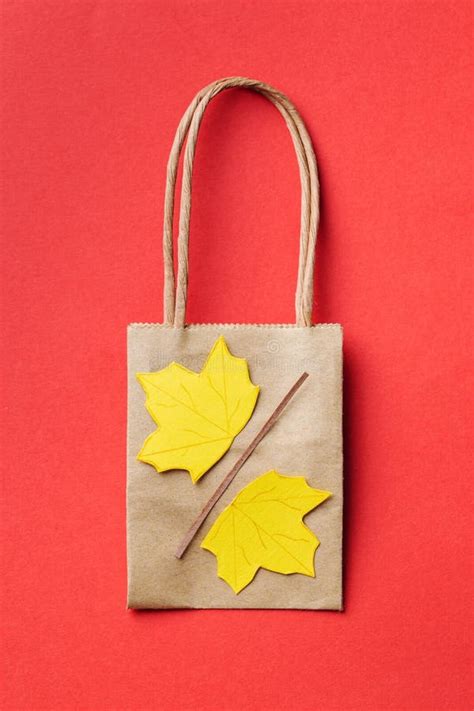 Small Paper Bags With Paper Craft Maple Leaves Autumn Sale Concept