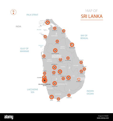 Stylized Vector Sri Lanka Map Showing Big Cities Capital Sri