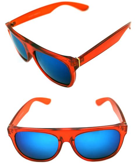 Men S Flat Top Sunglasses Impero Super Matte Red Frame Blue Mirrored Lens Sport Ebay Flat