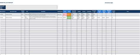 Construction Submittal Log Template Excel