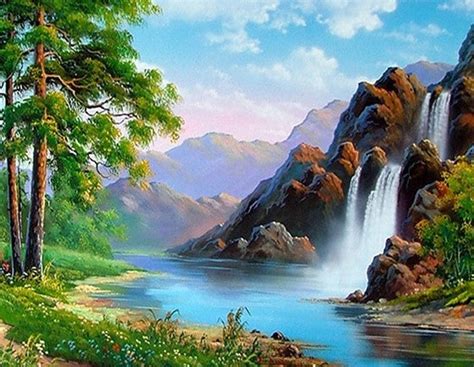 Beautiful Waterfall Landscape Paint By Numbers Numeral Paint