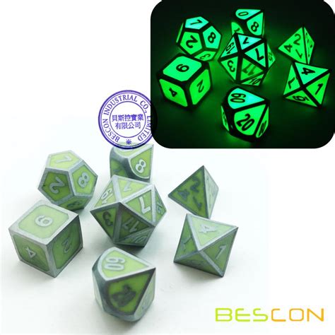 Bescon Super Glow In The Dark Metal Polyhedral Dandd Dice Set Of 7