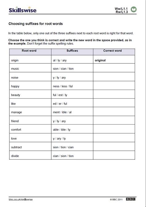 Root Word And Suffix Worksheet