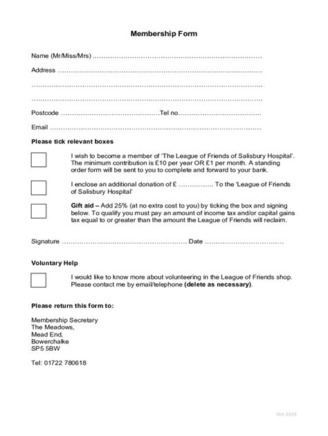 Fillable Online Membership Form Salisburynhsuk Fax Email Print
