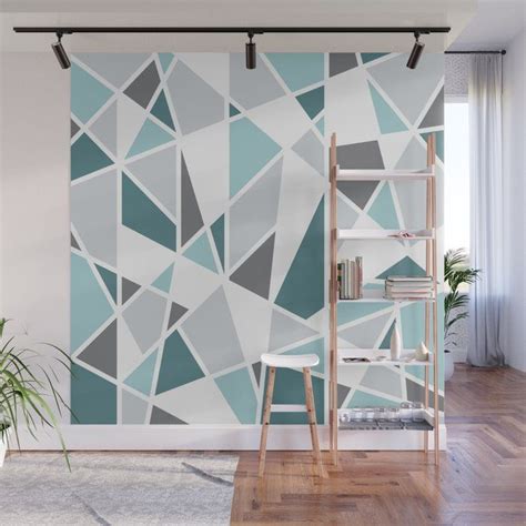 Check out my post, nine gray paint samples we put to the test, where i paint each one on my wall and share my thoughts on each one. Geometric Pattern In Teal And Gray Wall Mural by Mel ...