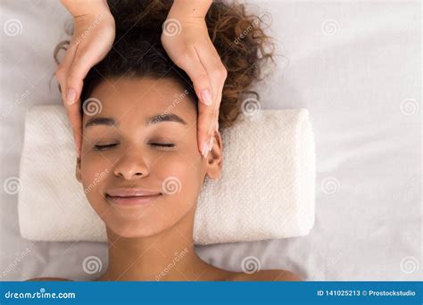 Face Treatment Woman Getting Facial Massage Top View Stock Image Image Of Model Black