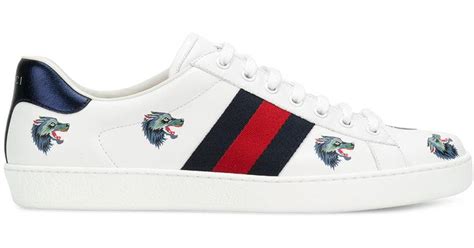 Gucci Ace Wolf Embroidered Sneakers In White Lyst