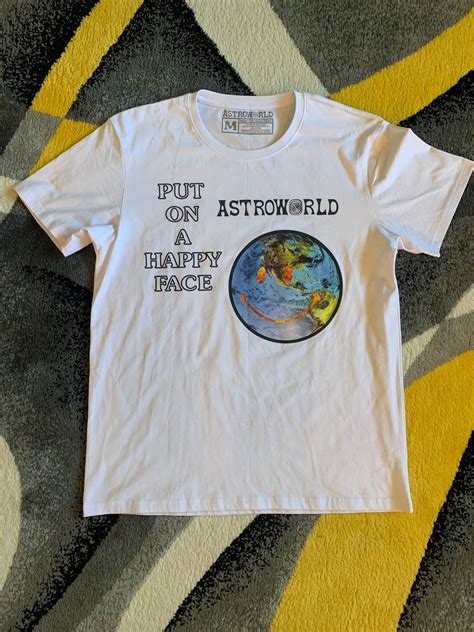 Travis Scott Astroworld Put On A Happy Face Down To Earth T Shirt Grailed