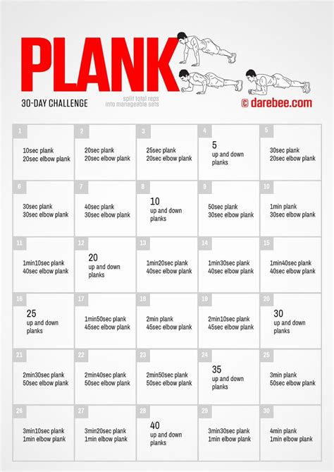 30 Day Plank Challenge For Beginners Printable Printable Templates