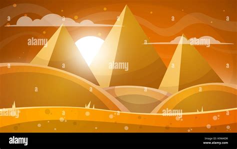 Desert Landscape Pyramid And Sun Stock Vector Image And Art Alamy
