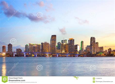 Skyline Of Downtown Miami At Dusk Stock Photo Image Of Highrise Dusk